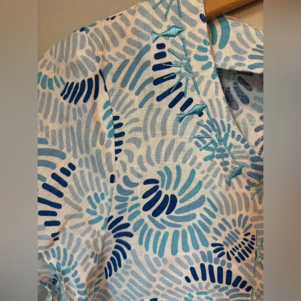 HIHO Blue and White Patterned & Embroidered Linen Dress - Picture 3 of 6